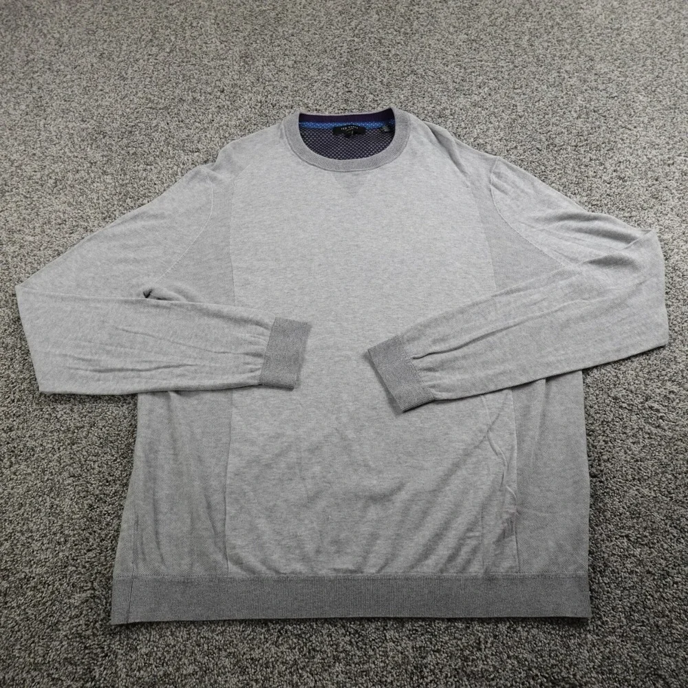 Ted Baker Sweater Mens 7 3XL Gray Silk Knit Pullover Crewneck Sweatshirt Preppy‎